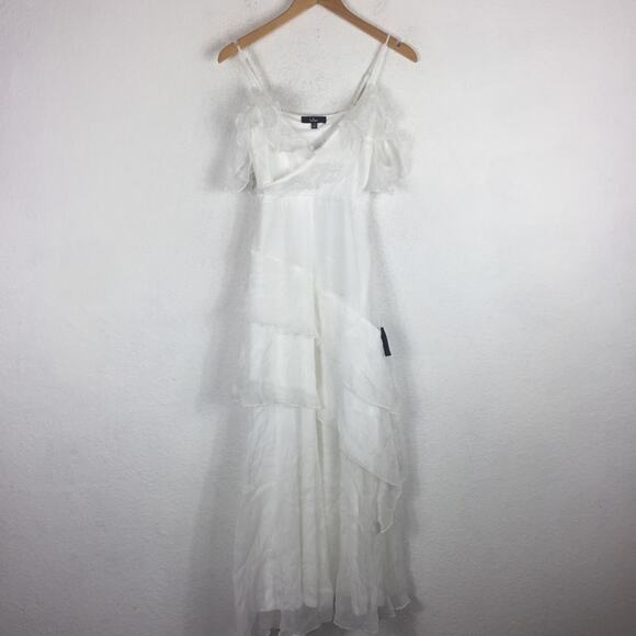 NWT Lulus Radiant in Ruffles White Ruffled Lace Cold Shoulder Maxi Dress XS - Picture 3 of 16